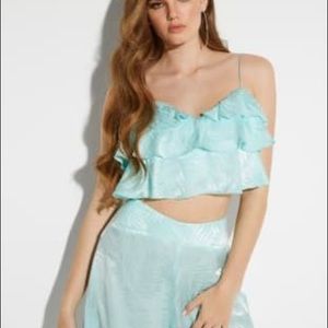 Guess mint ruffle crop top